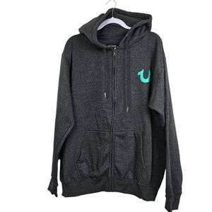 True Religion Men's Charcoal Gray Zip Up Hoodie, Sz L